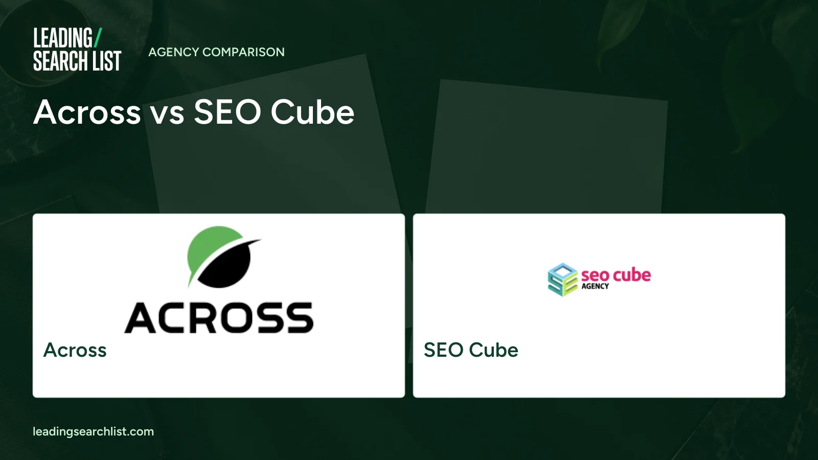 Across vs SEO Cube. Logos shown: Across, SEO Cube. Leading Search List.