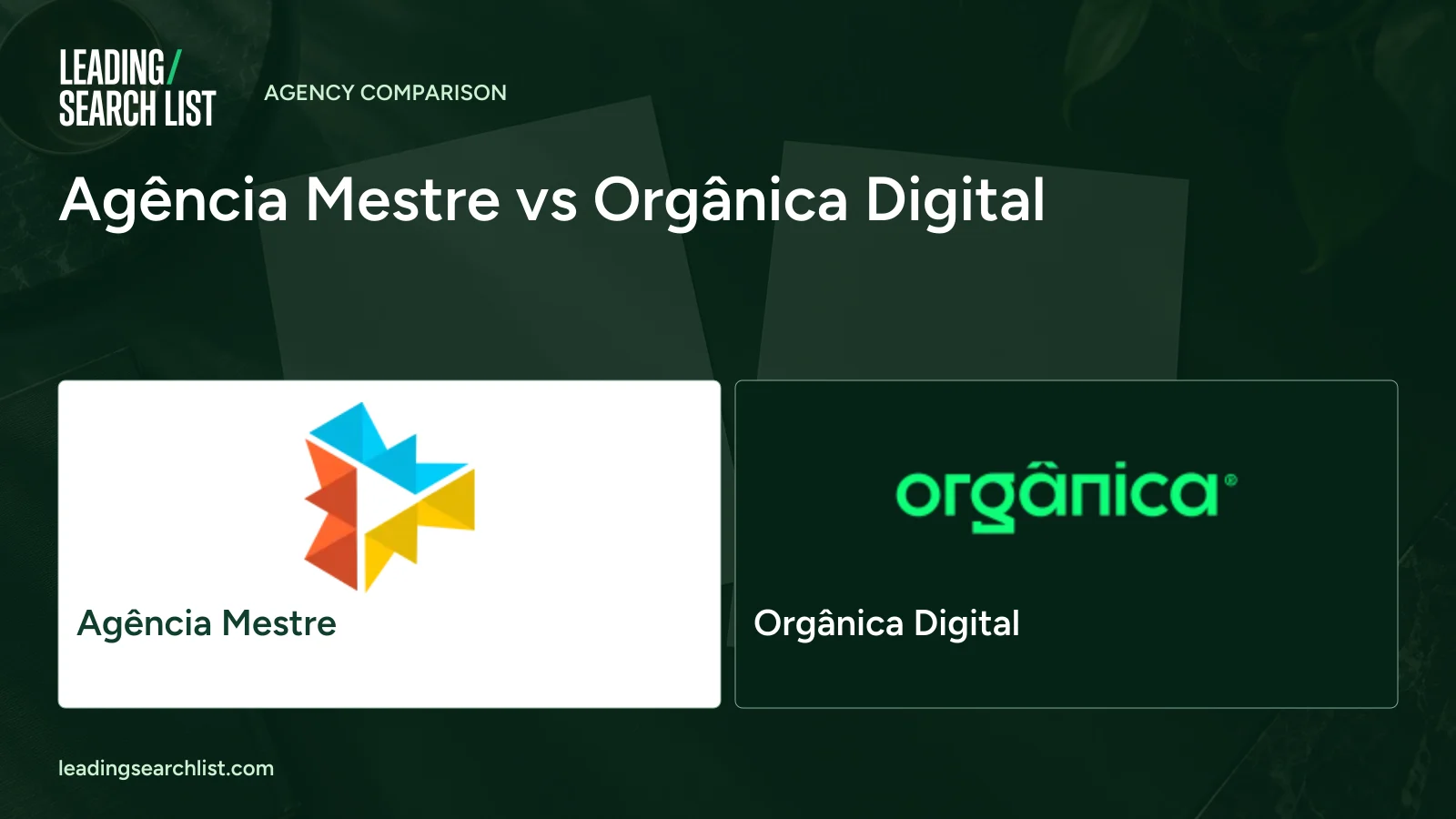 Agência Mestre vs Orgânica Digital. Logos shown: Agência Mestre, Orgânica Digital. Leading Search List.