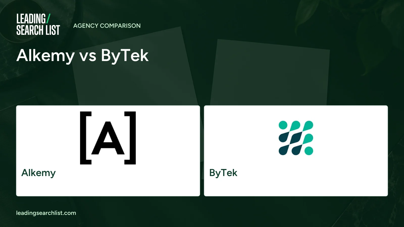 Alkemy vs ByTek. Logos shown: Alkemy, ByTek. Leading Search List.