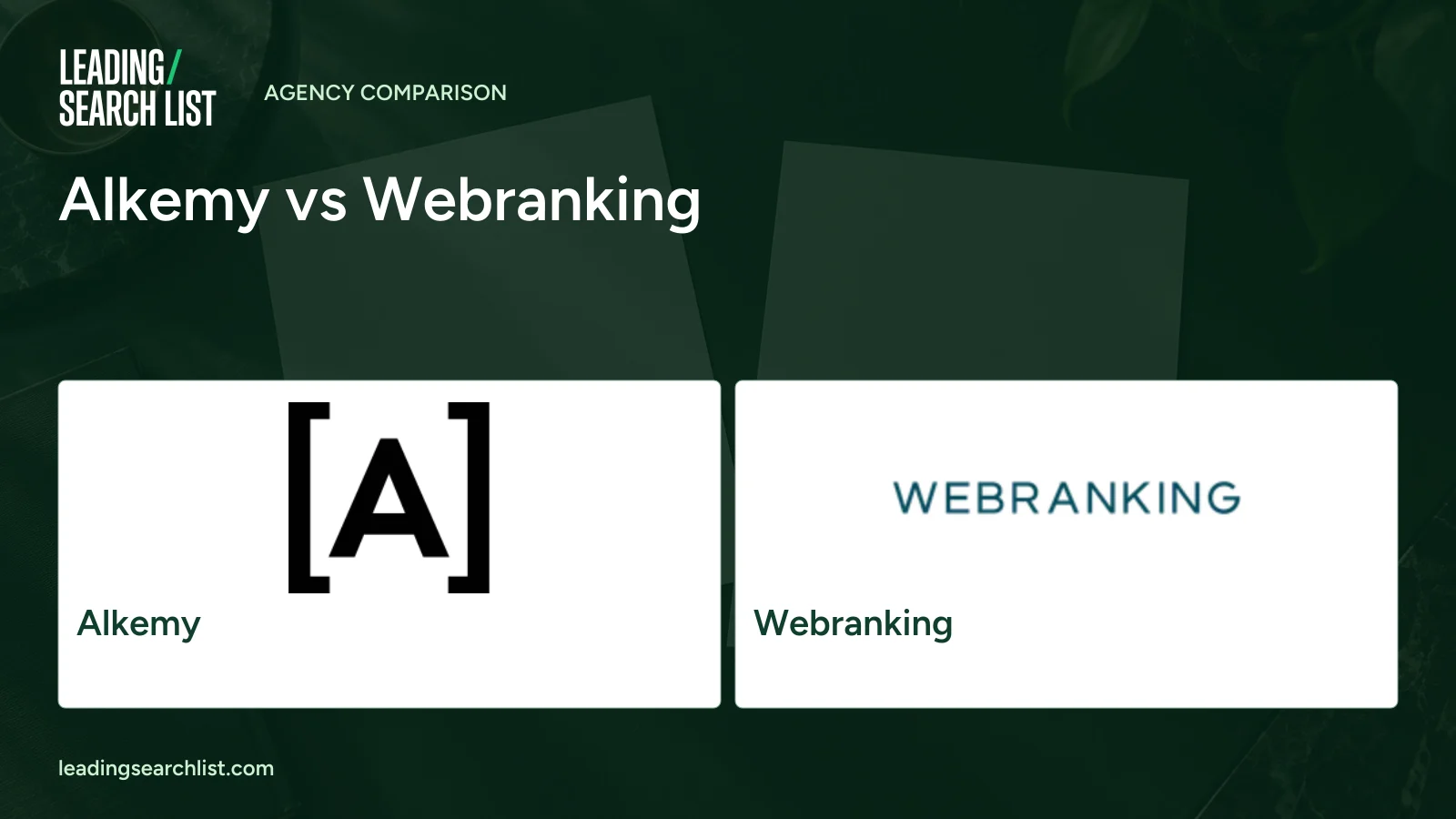 Alkemy vs Webranking. Logos shown: Alkemy, Webranking. Leading Search List.
