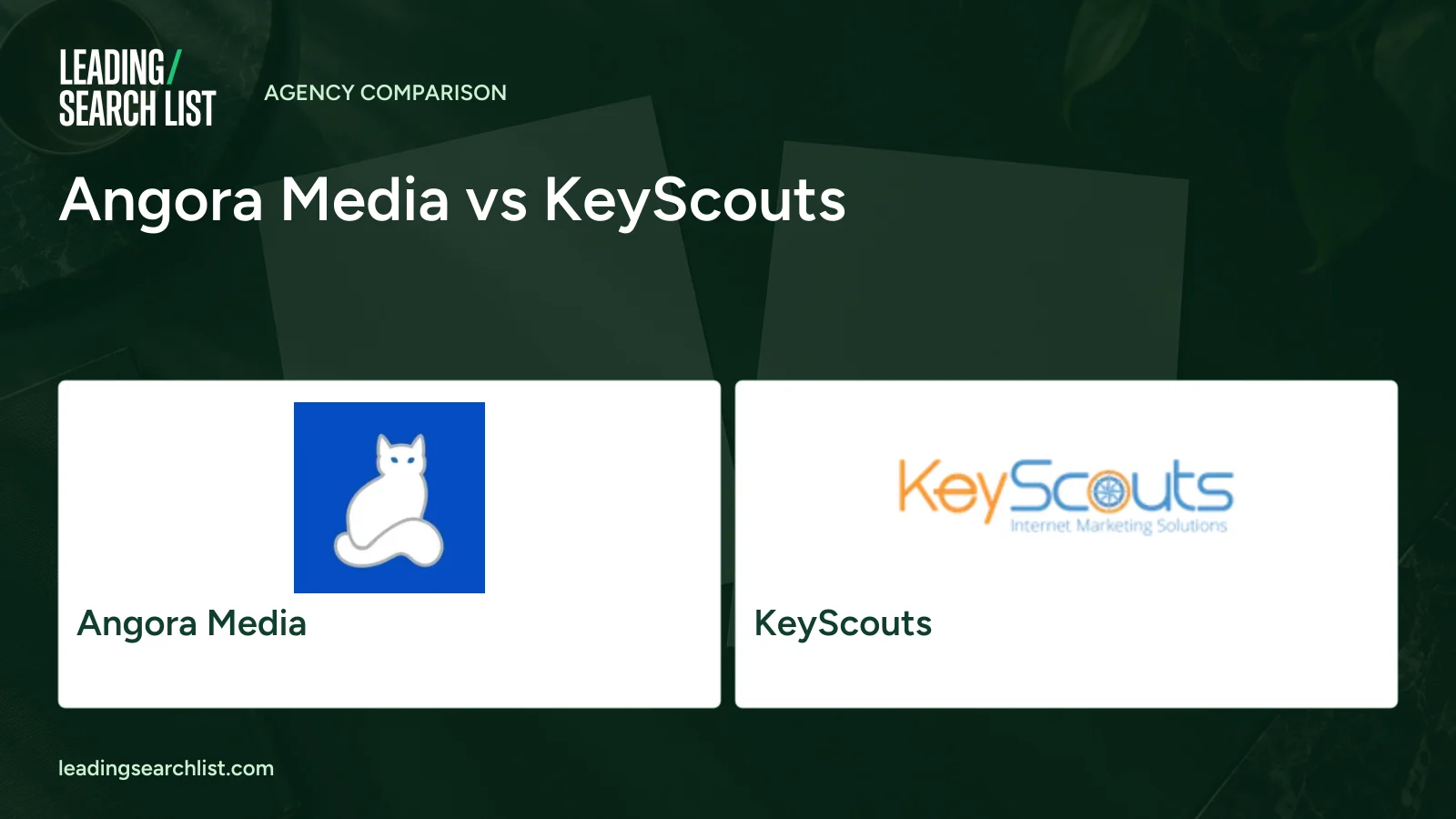 Angora Media vs KeyScouts. Logos shown: Angora Media, KeyScouts. Leading Search List.