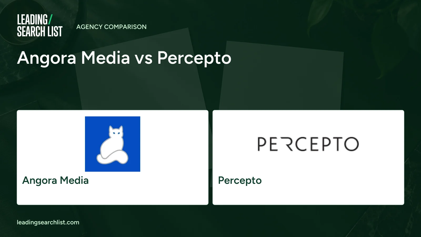 Angora Media vs Percepto. Logos shown: Angora Media, Percepto. Leading Search List.