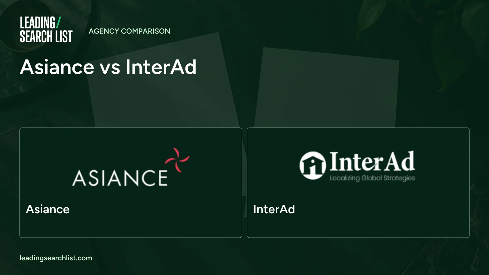 Asiance vs InterAd. Logos shown: Asiance, InterAd. Leading Search List.