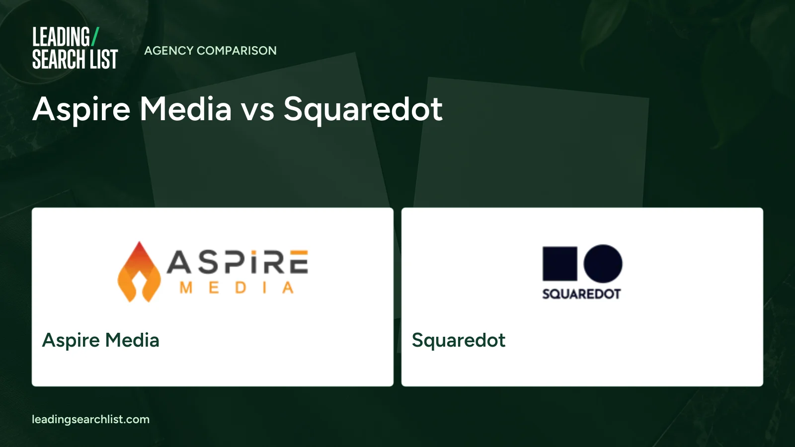 Aspire Media vs Squaredot. Logos shown: Aspire Media, Squaredot. Leading Search List.