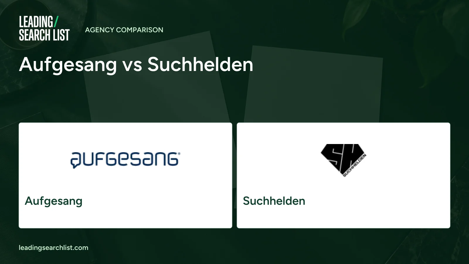 Aufgesang vs Suchhelden. Logos shown: Aufgesang, Suchhelden. Leading Search List.