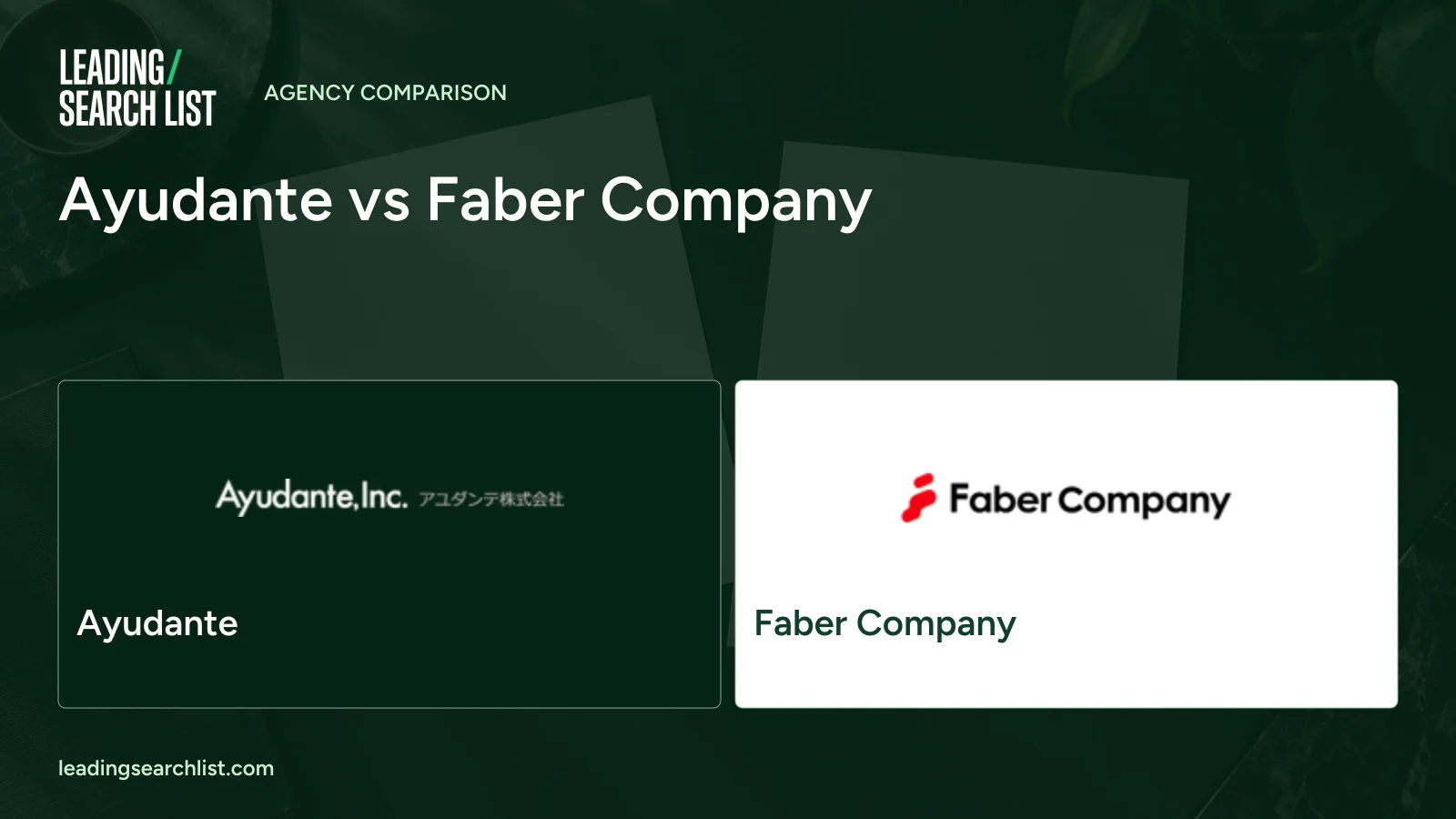 Ayudante vs Faber Company. Logos shown: Ayudante, Faber Company. Leading Search List.