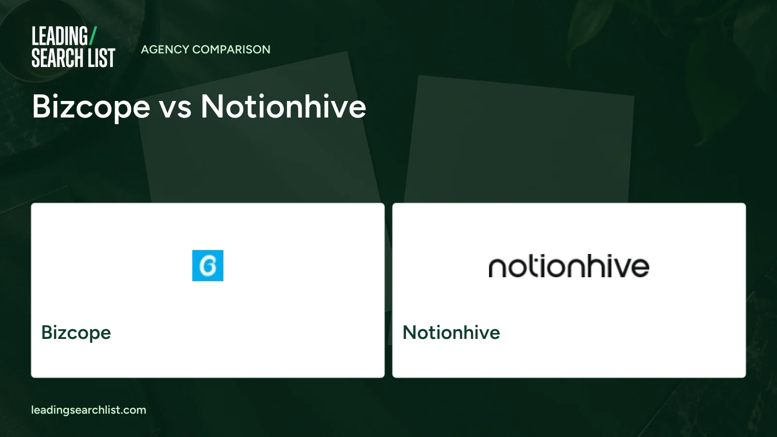 Bizcope vs Notionhive. Logos shown: Bizcope, Notionhive. Leading Search List.