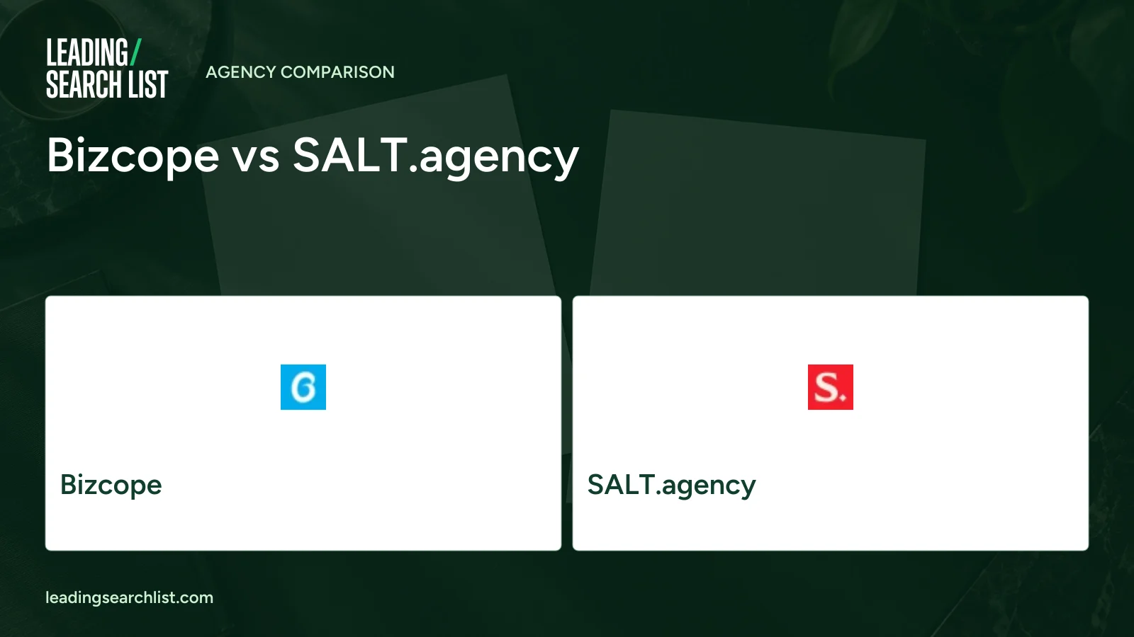 Bizcope vs SALT.agency. Logos shown: Bizcope, SALT.agency. Leading Search List.
