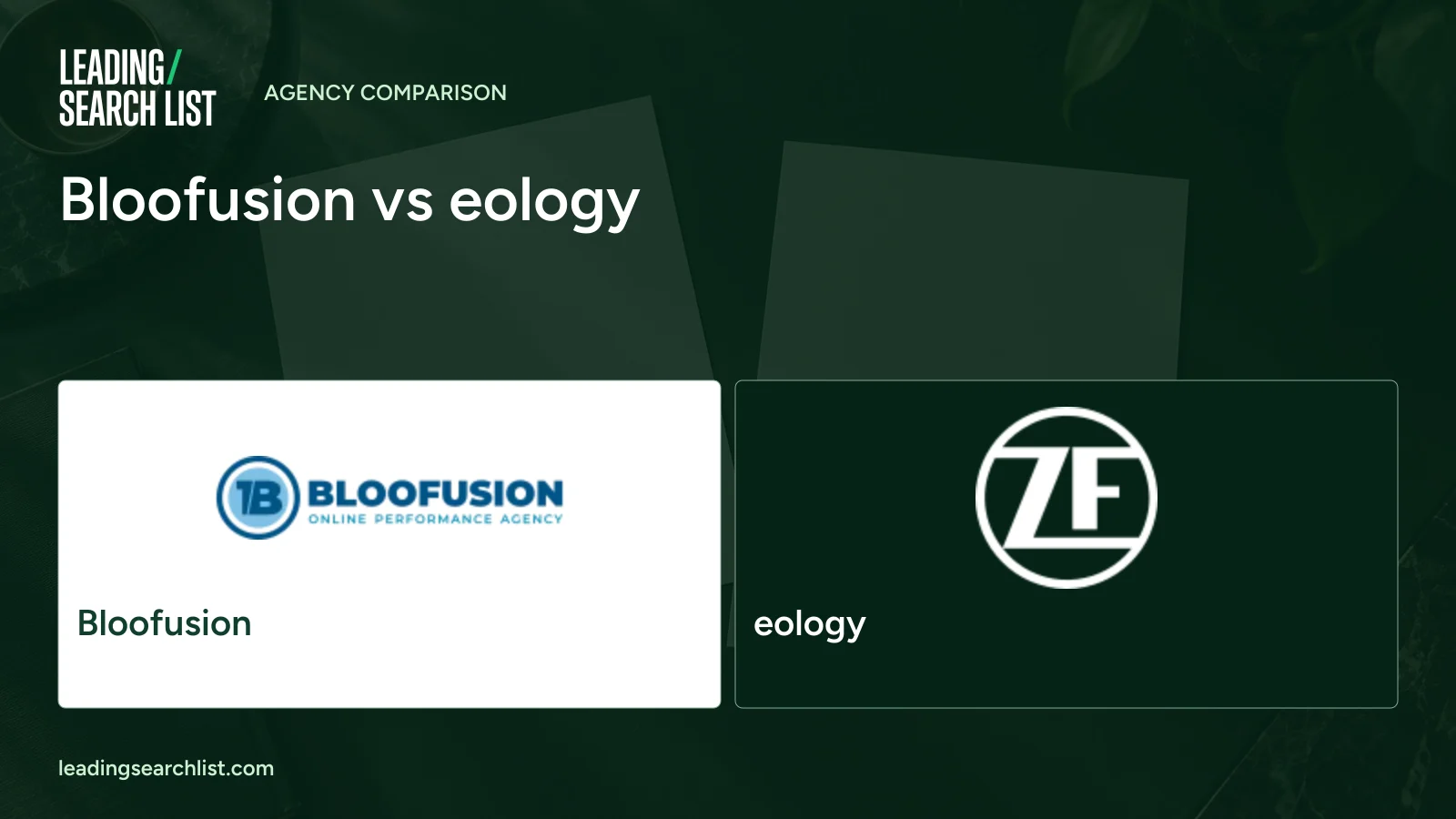 Bloofusion vs eology. Logos shown: Bloofusion, eology. Leading Search List.