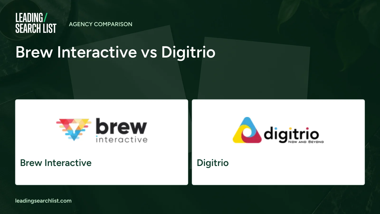 Brew Interactive vs Digitrio. Logos shown: Brew Interactive, Digitrio. Leading Search List.