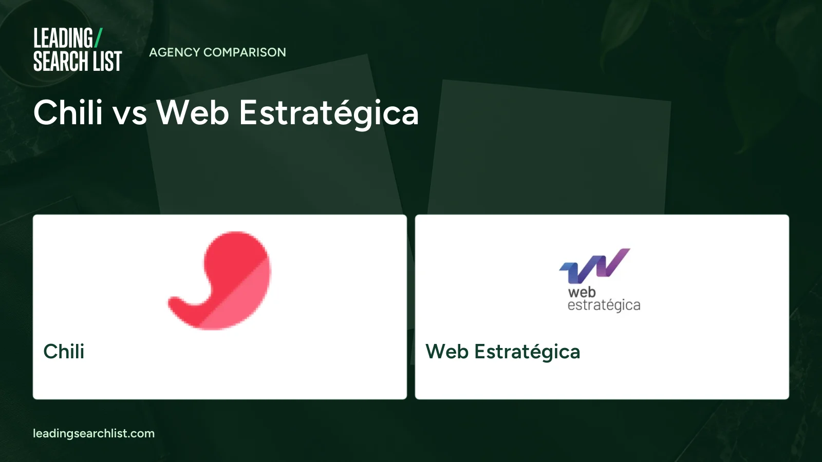 Chili vs Web Estratégica. Logos shown: Chili, Web Estratégica. Leading Search List.