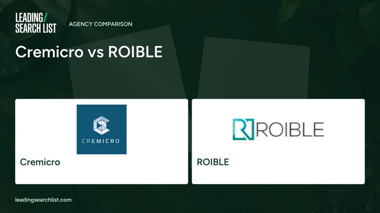 Cremicro vs ROIBLE. Logos shown: Cremicro, ROIBLE. Leading Search List.