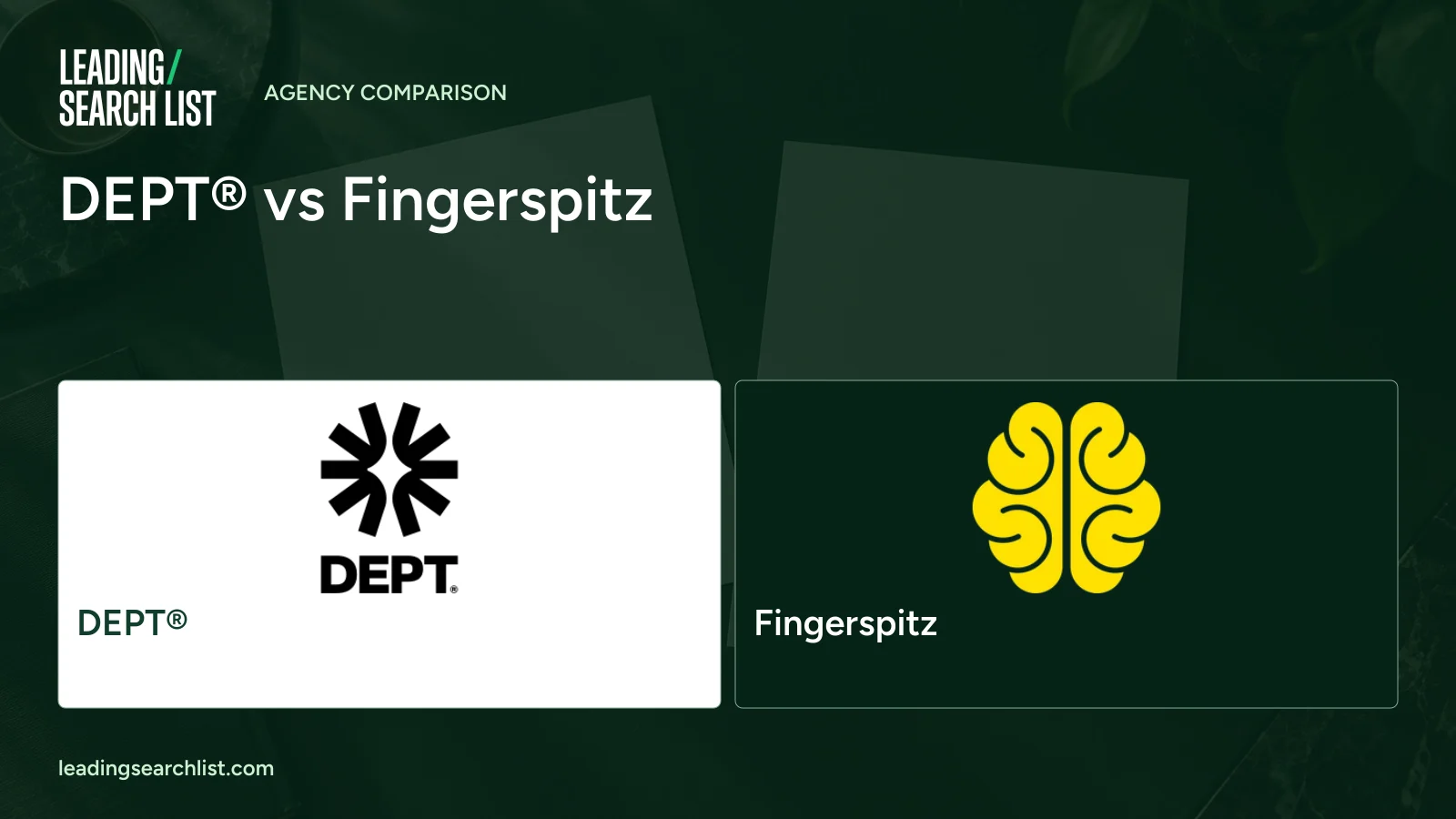 DEPT® vs Fingerspitz. Logos shown: DEPT®, Fingerspitz. Leading Search List.