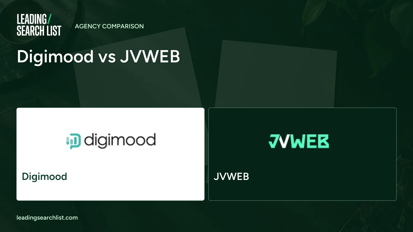 Digimood vs JVWEB. Logos shown: Digimood, JVWEB. Leading Search List.