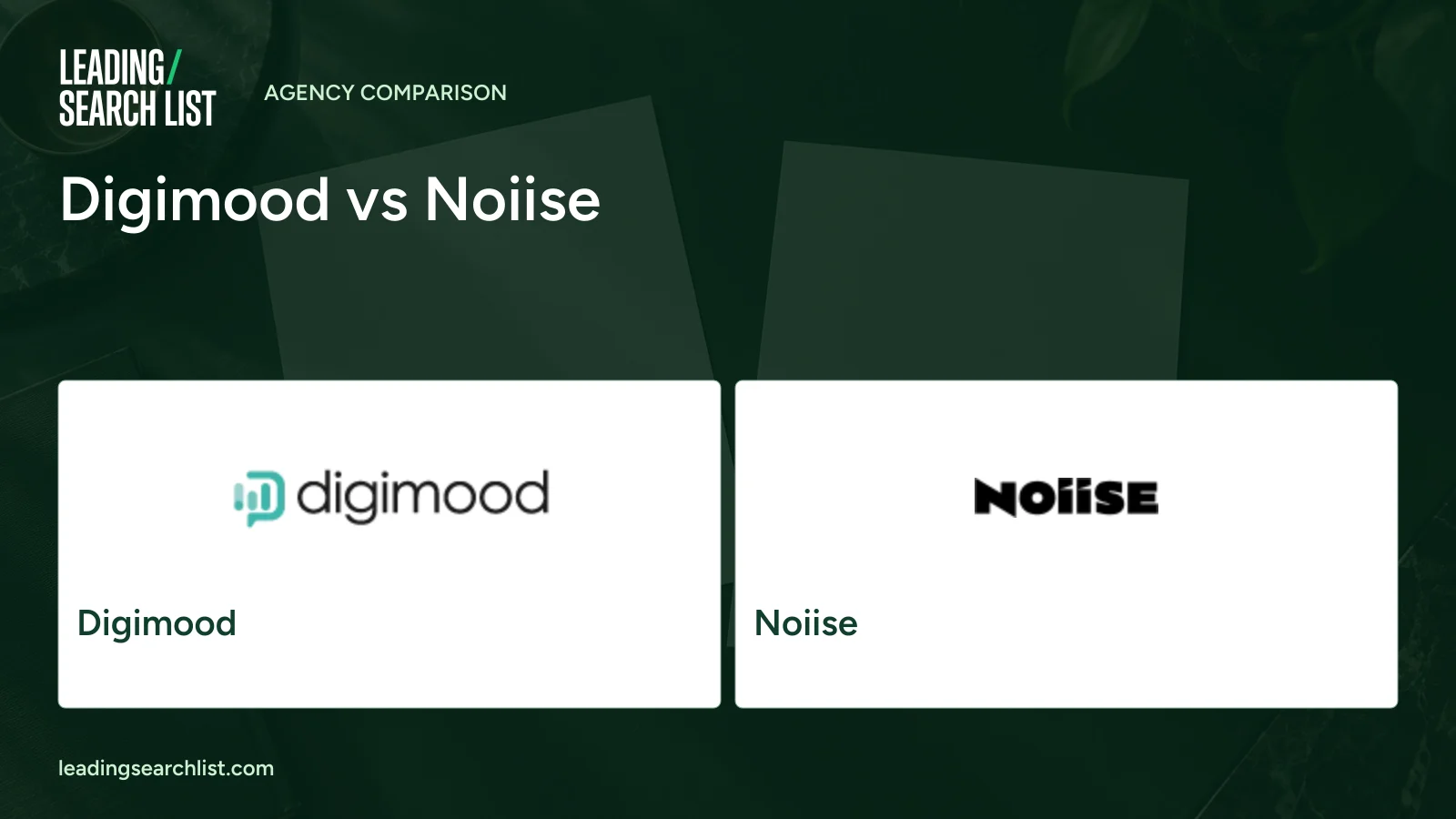 Digimood vs Noiise. Logos shown: Digimood, Noiise. Leading Search List.