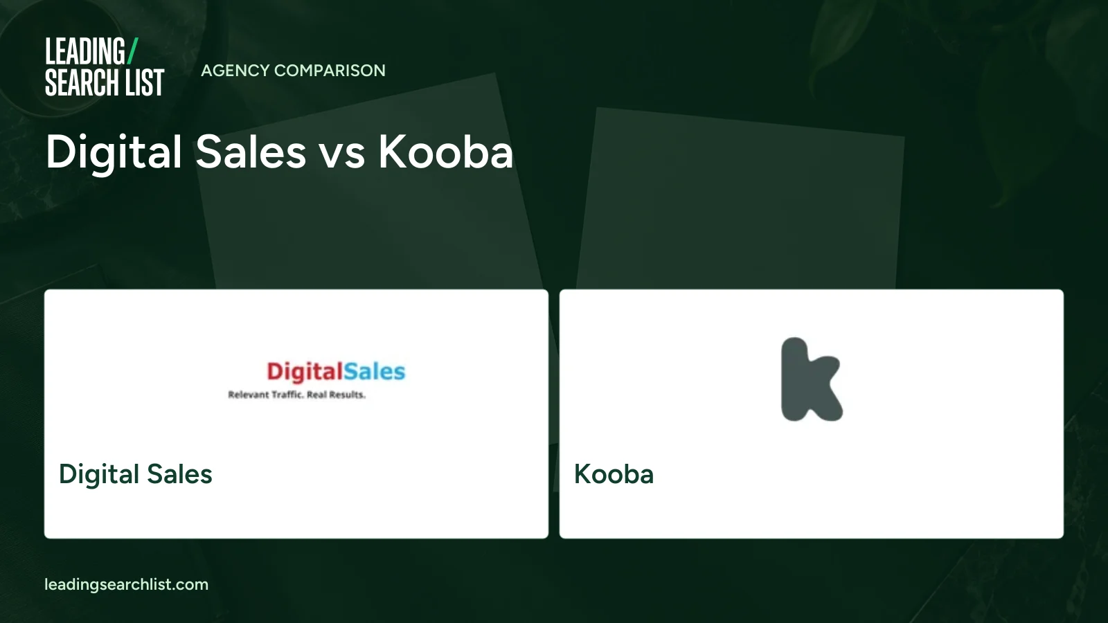 Digital Sales vs Kooba. Logos shown: Digital Sales, Kooba. Leading Search List.
