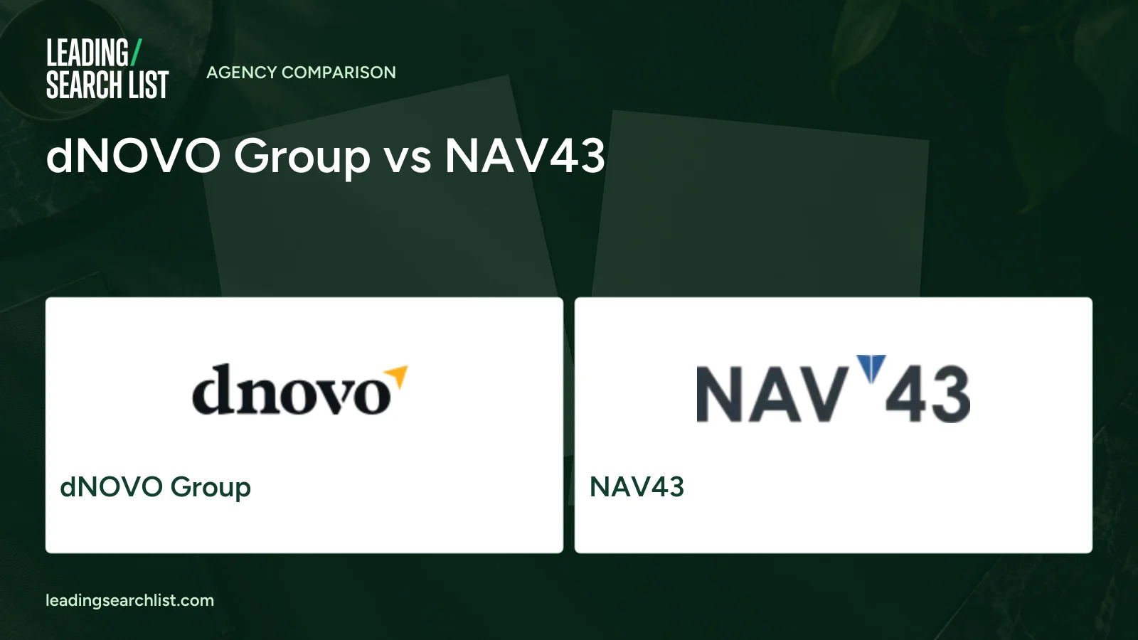 dNOVO Group vs NAV43. Logos shown: dNOVO Group, NAV43. Leading Search List.