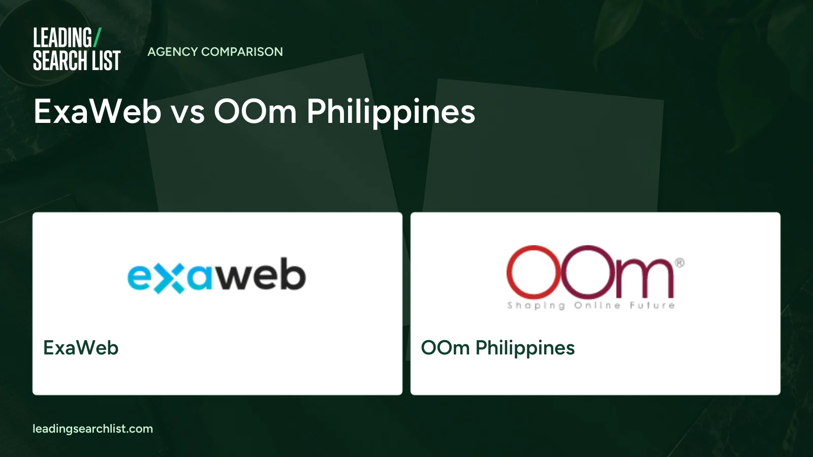 ExaWeb vs OOm Philippines. Logos shown: ExaWeb, OOm Philippines. Leading Search List.