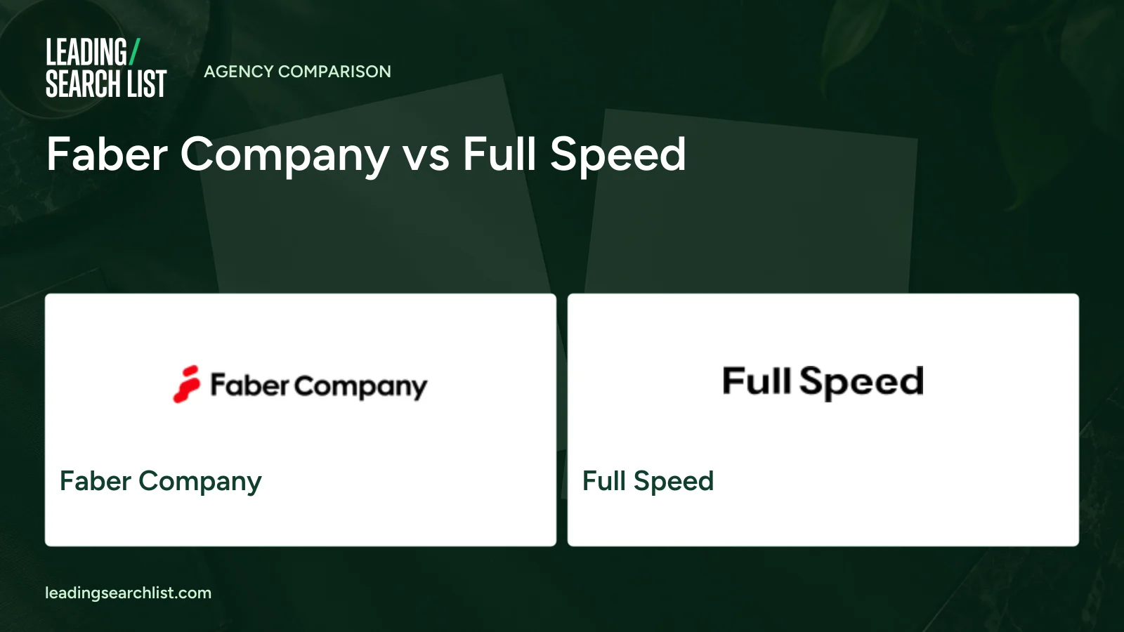 Faber Company vs Full Speed. Logos shown: Faber Company, Full Speed. Leading Search List.