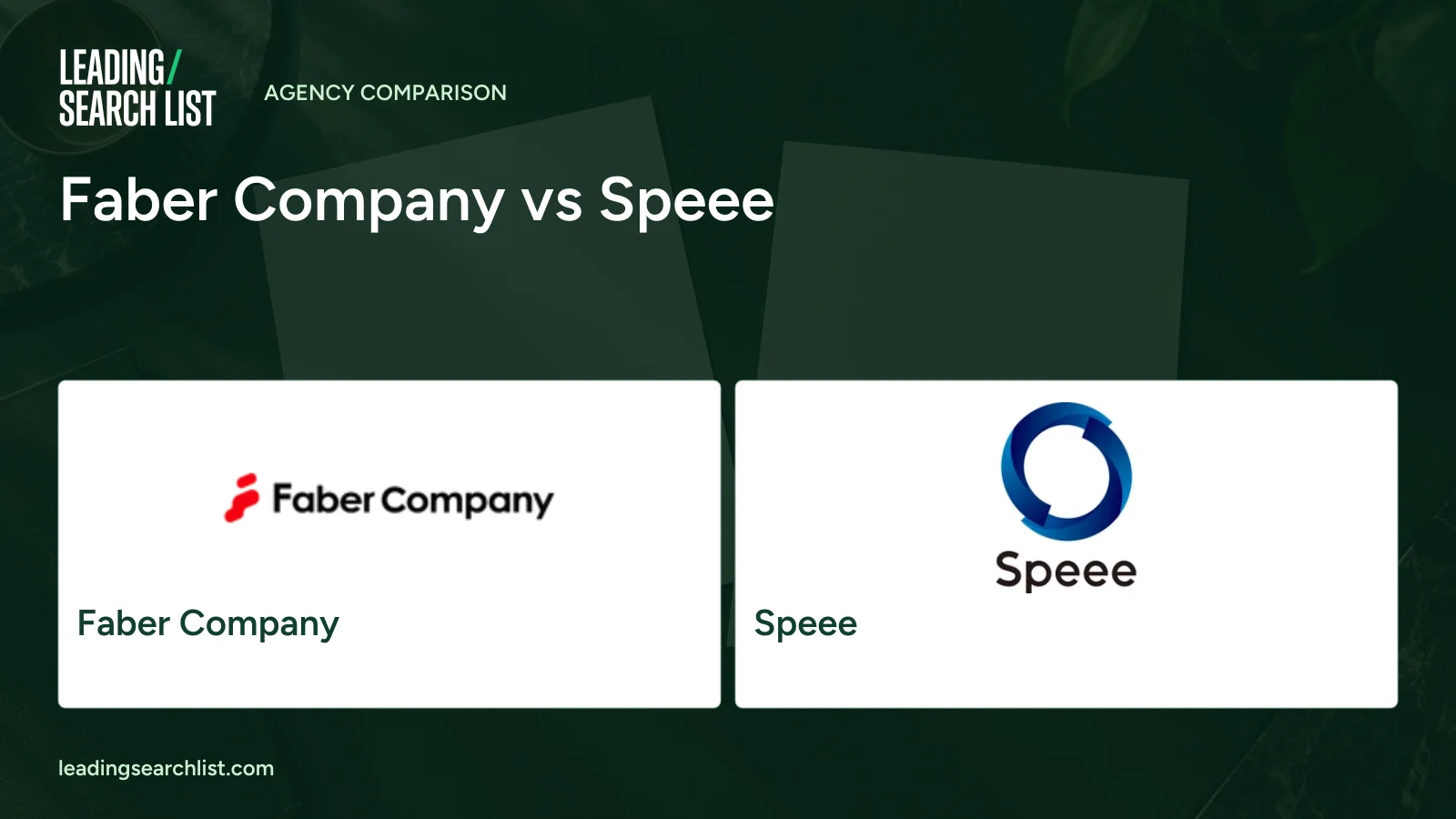 Faber Company vs Speee. Logos shown: Faber Company, Speee. Leading Search List.