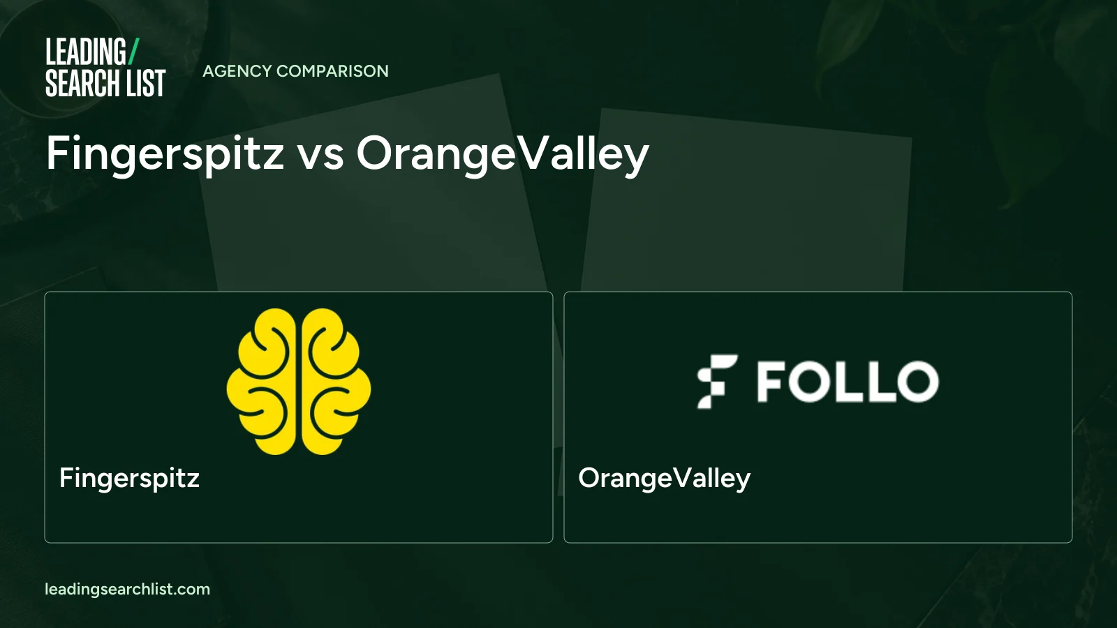 Fingerspitz vs OrangeValley. Logos shown: Fingerspitz, OrangeValley. Leading Search List.