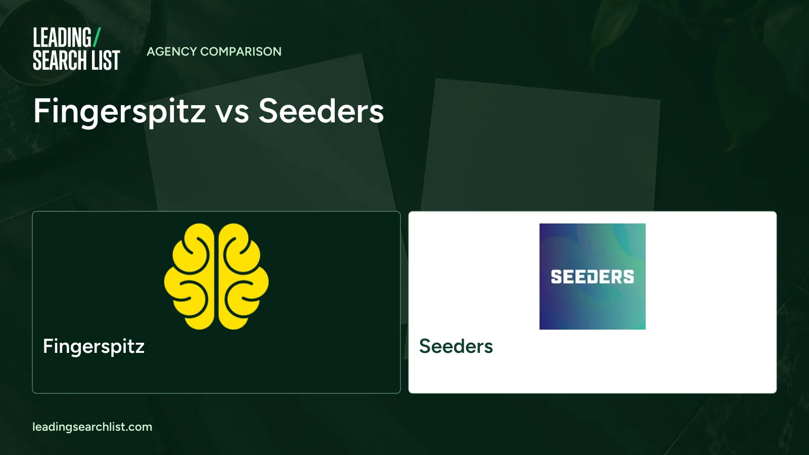 Fingerspitz vs Seeders. Logos shown: Fingerspitz, Seeders. Leading Search List.