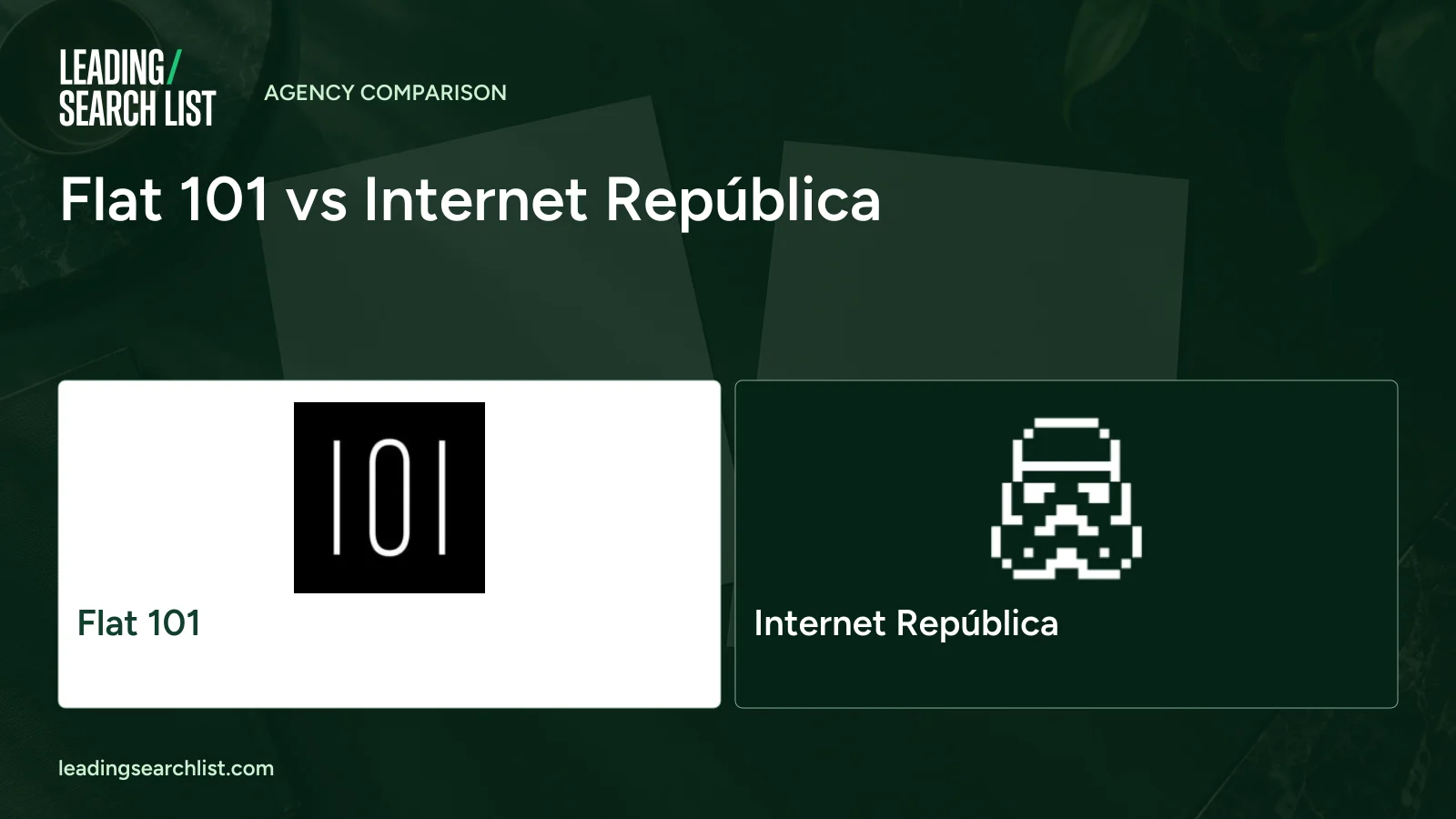 Flat 101 vs Internet República. Logos shown: Flat 101, Internet República. Leading Search List.