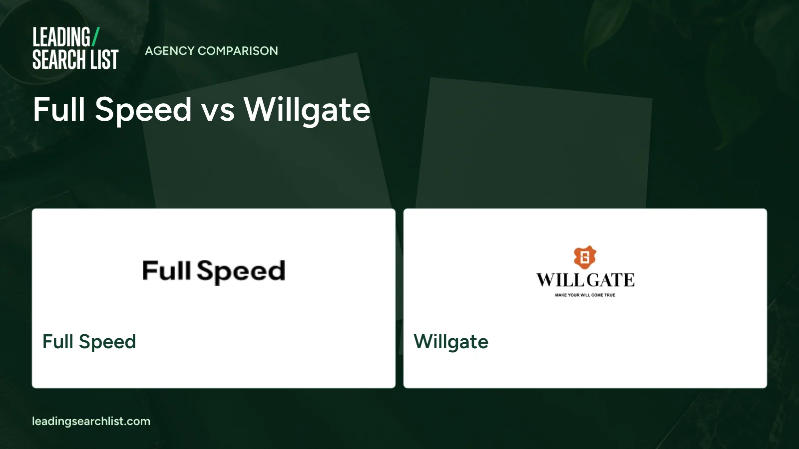 Full Speed vs Willgate. Logos shown: Full Speed, Willgate. Leading Search List.