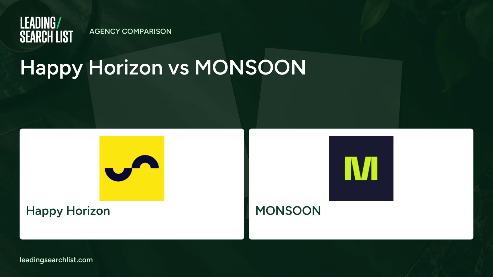 Happy Horizon vs MONSOON. Logos shown: Happy Horizon, MONSOON. Leading Search List.
