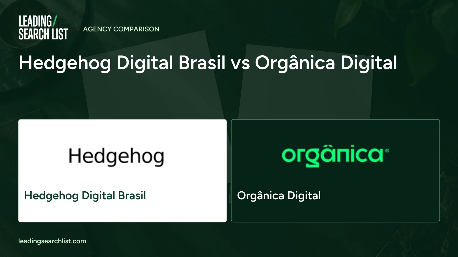 Hedgehog Digital Brasil vs Orgânica Digital. Logos shown: Hedgehog Digital Brasil, Orgânica Digital. Leading Search List.