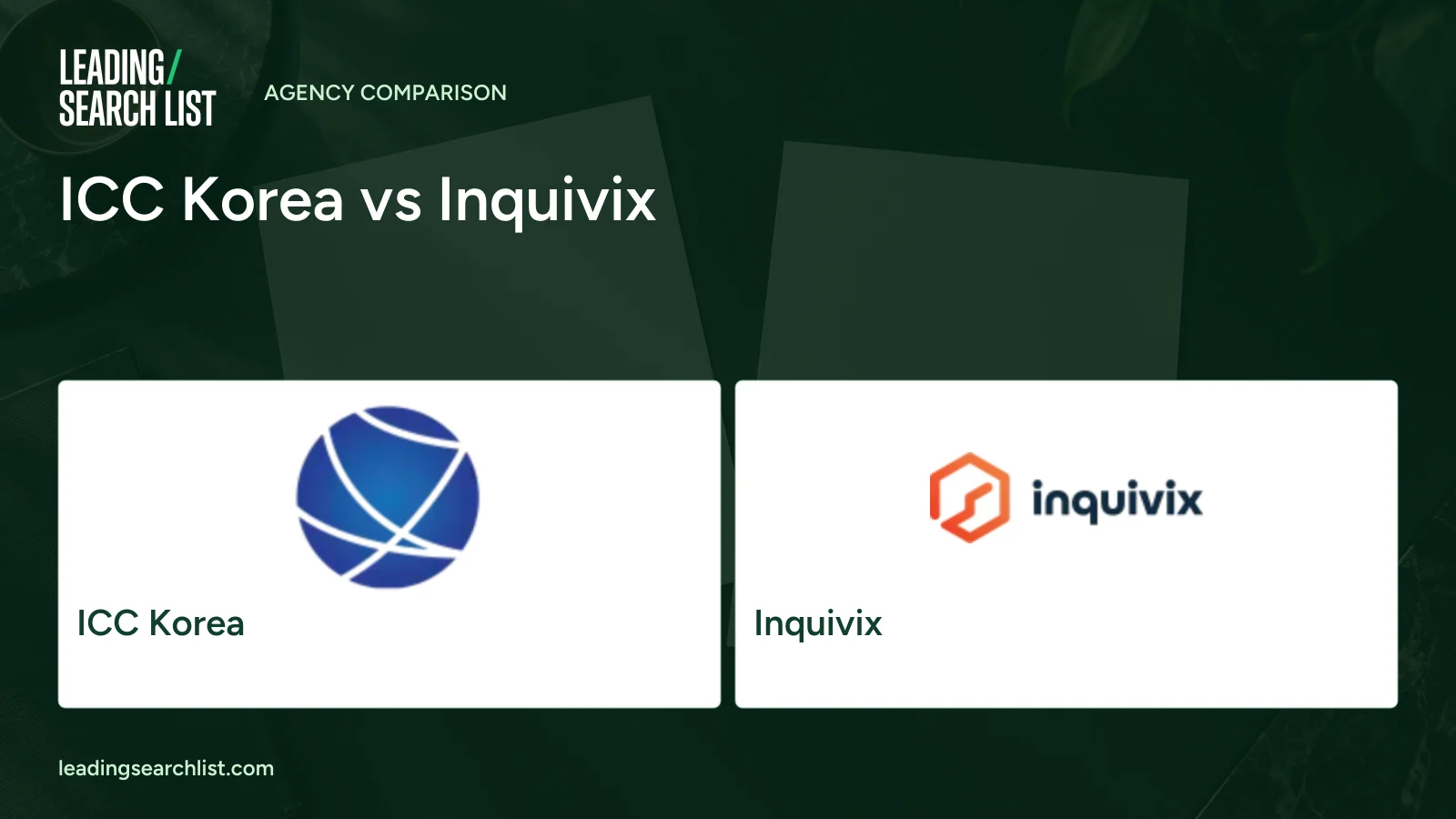 ICC Korea vs Inquivix. Logos shown: ICC Korea, Inquivix. Leading Search List.
