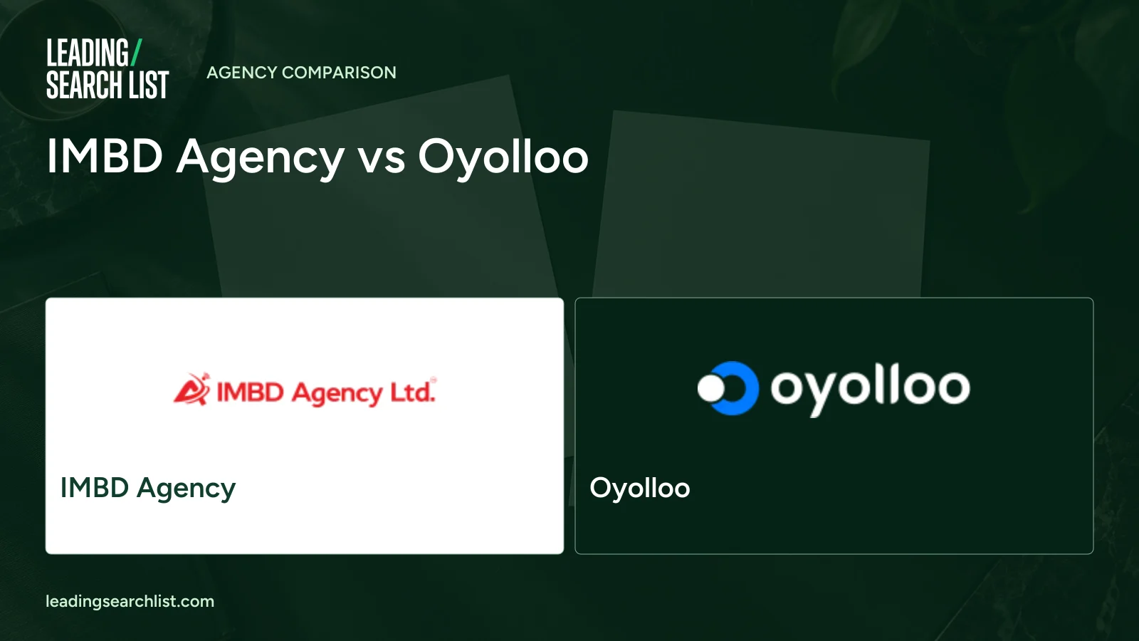 IMBD Agency vs Oyolloo. Logos shown: IMBD Agency, Oyolloo. Leading Search List.