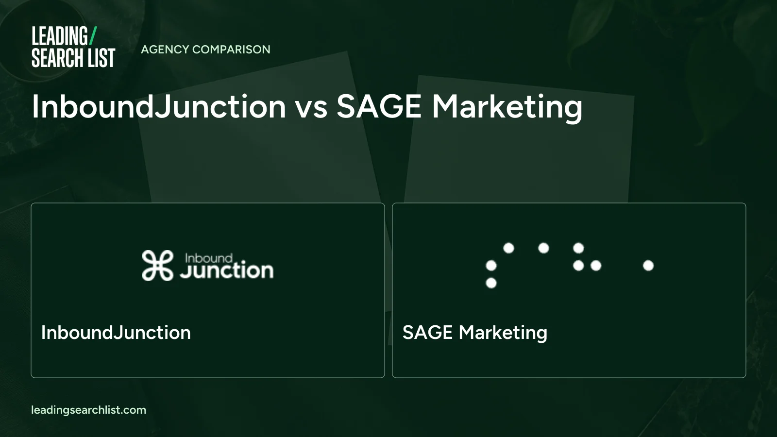 InboundJunction vs SAGE Marketing. Logos shown: InboundJunction, SAGE Marketing. Leading Search List.