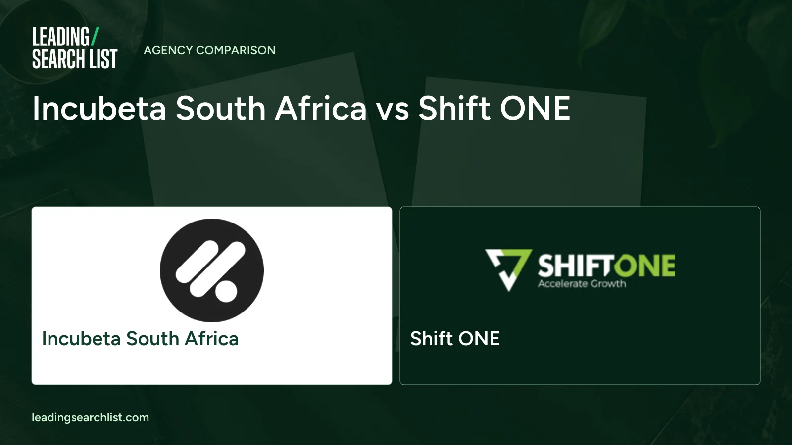 Incubeta South Africa vs Shift ONE. Logos shown: Incubeta South Africa, Shift ONE. Leading Search List.