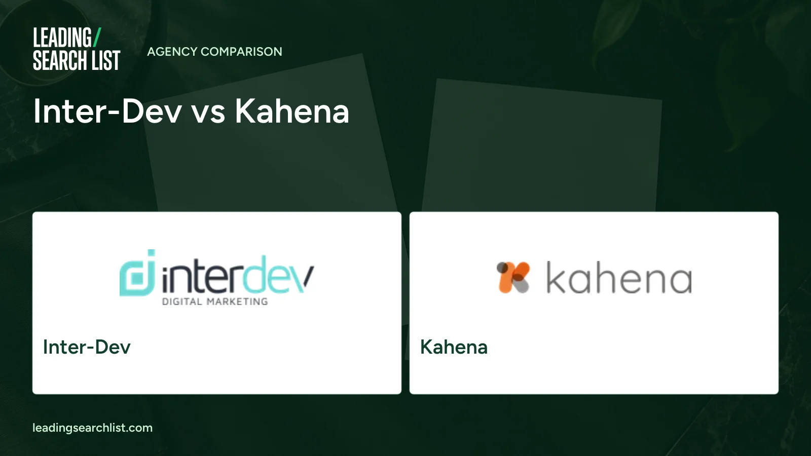 Inter-Dev vs Kahena. Logos shown: Inter-Dev, Kahena. Leading Search List.