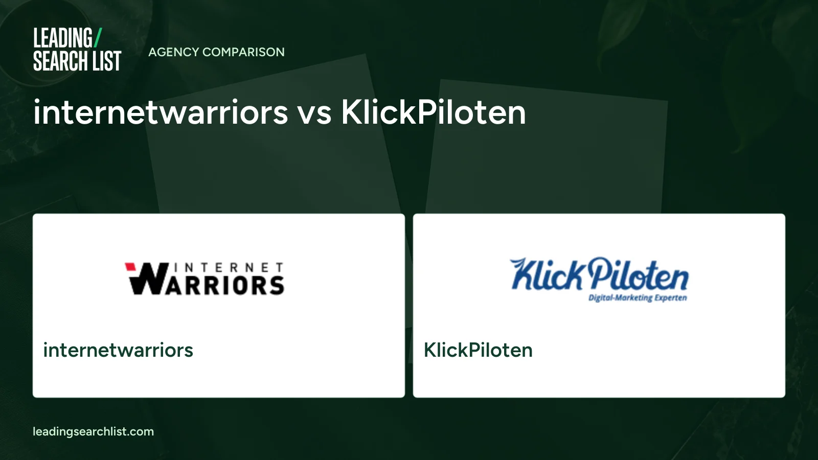 internetwarriors vs KlickPiloten. Logos shown: internetwarriors, KlickPiloten. Leading Search List.