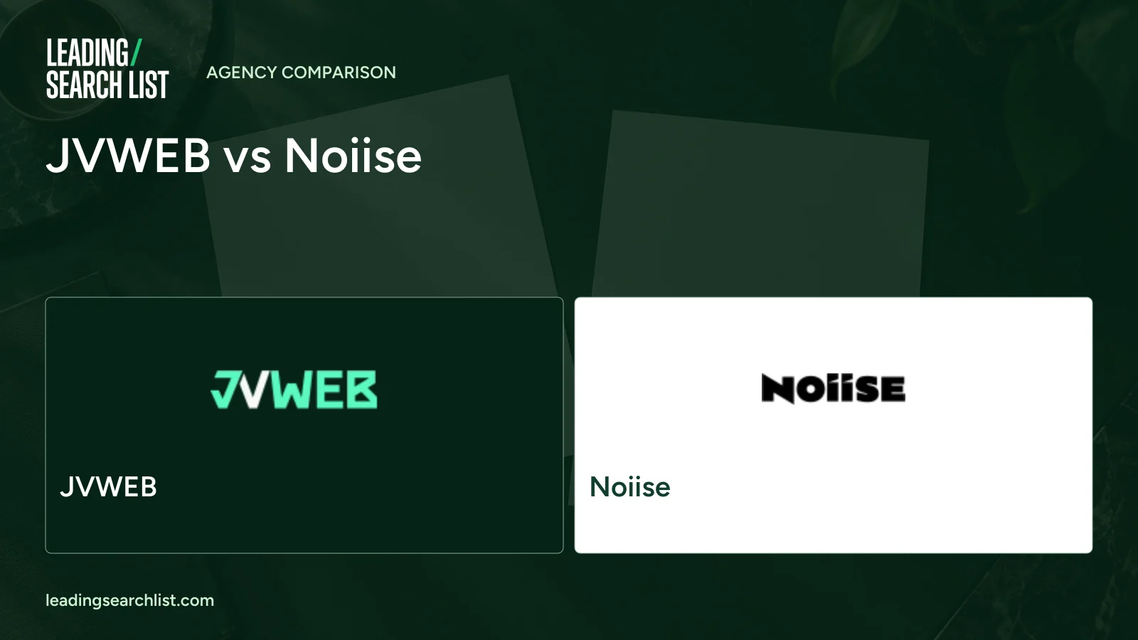 JVWEB vs Noiise. Logos shown: JVWEB, Noiise. Leading Search List.