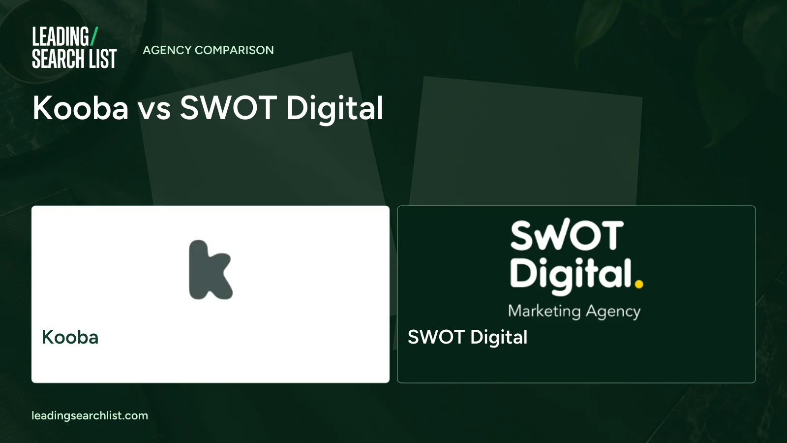 Kooba vs SWOT Digital. Logos shown: Kooba, SWOT Digital. Leading Search List.