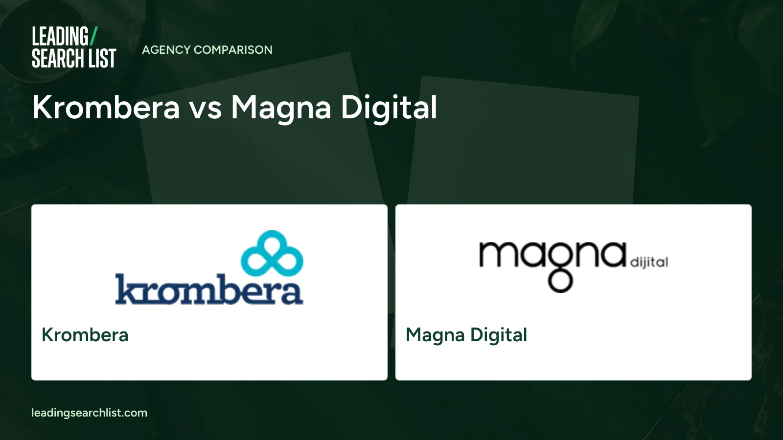 Krombera vs Magna Digital. Logos shown: Krombera, Magna Digital. Leading Search List.