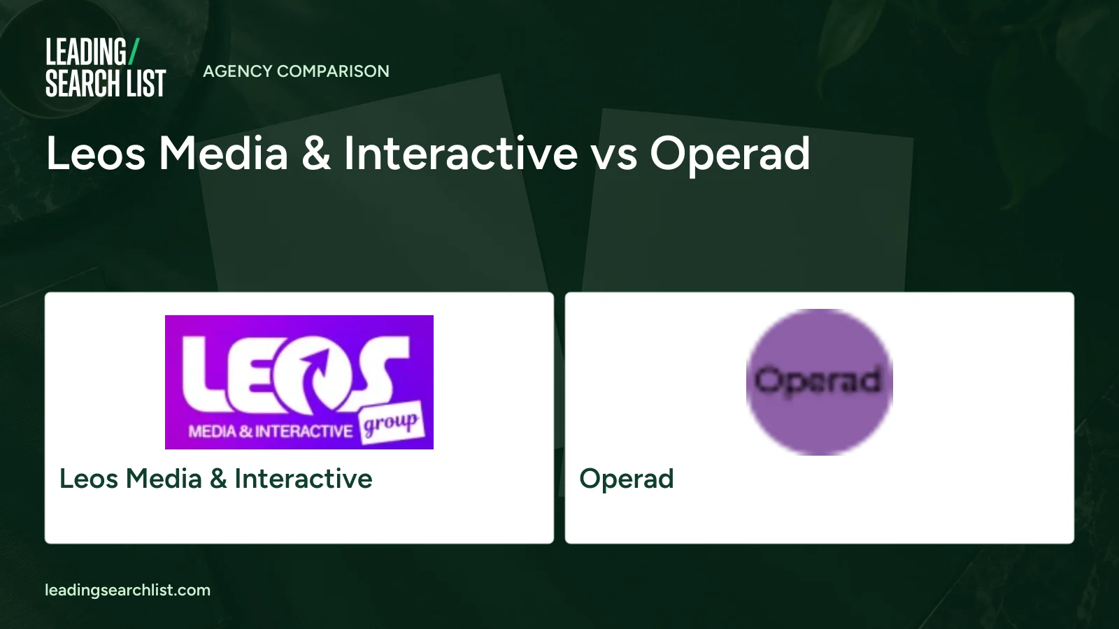 Leos Media & Interactive vs Operad. Logos shown: Leos Media & Interactive, Operad. Leading Search List.