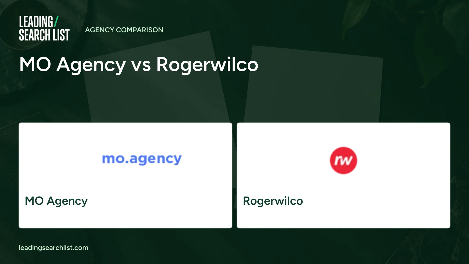 MO Agency vs Rogerwilco. Logos shown: MO Agency, Rogerwilco. Leading Search List.