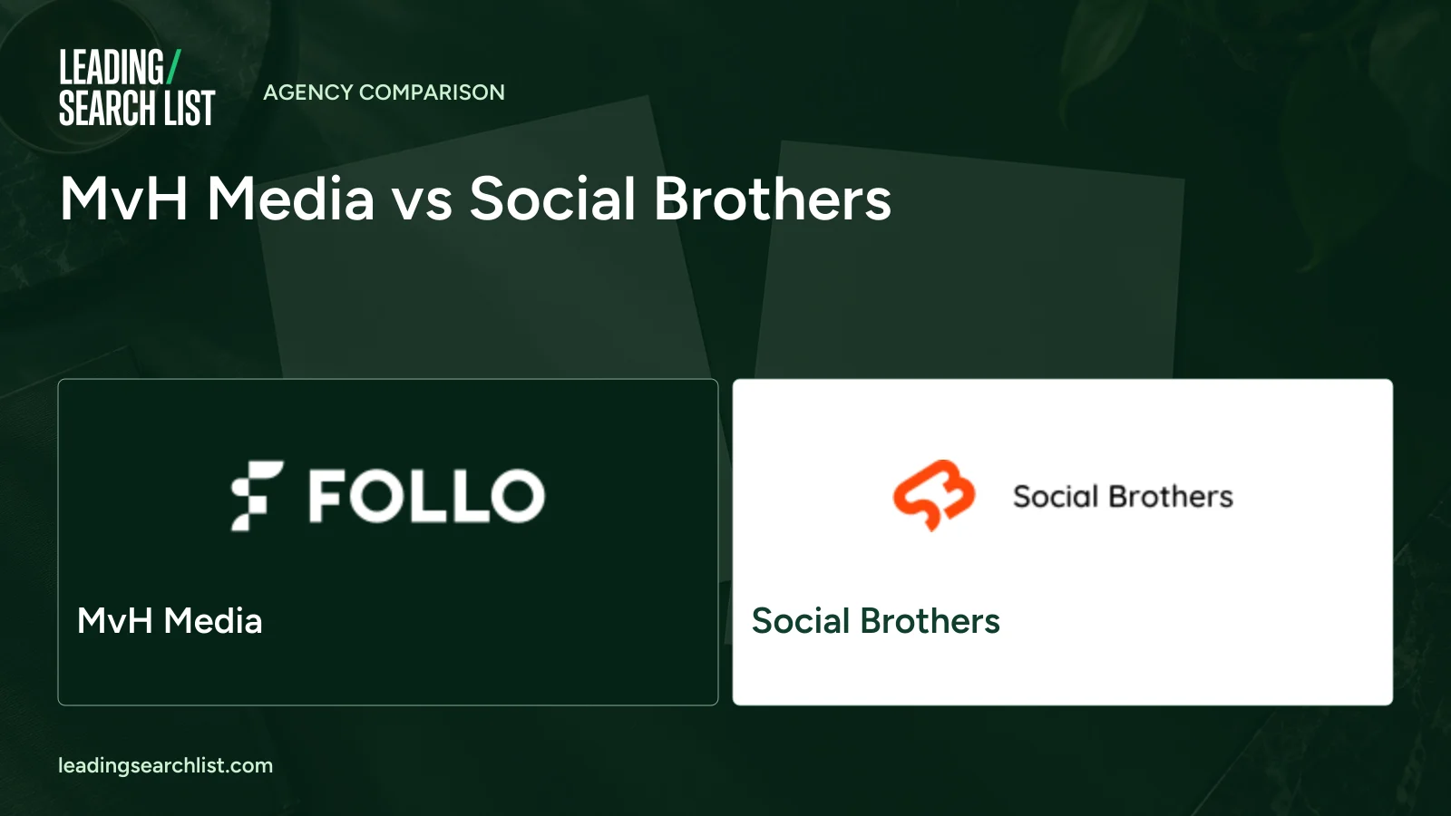 MvH Media vs Social Brothers. Logos shown: MvH Media, Social Brothers. Leading Search List.