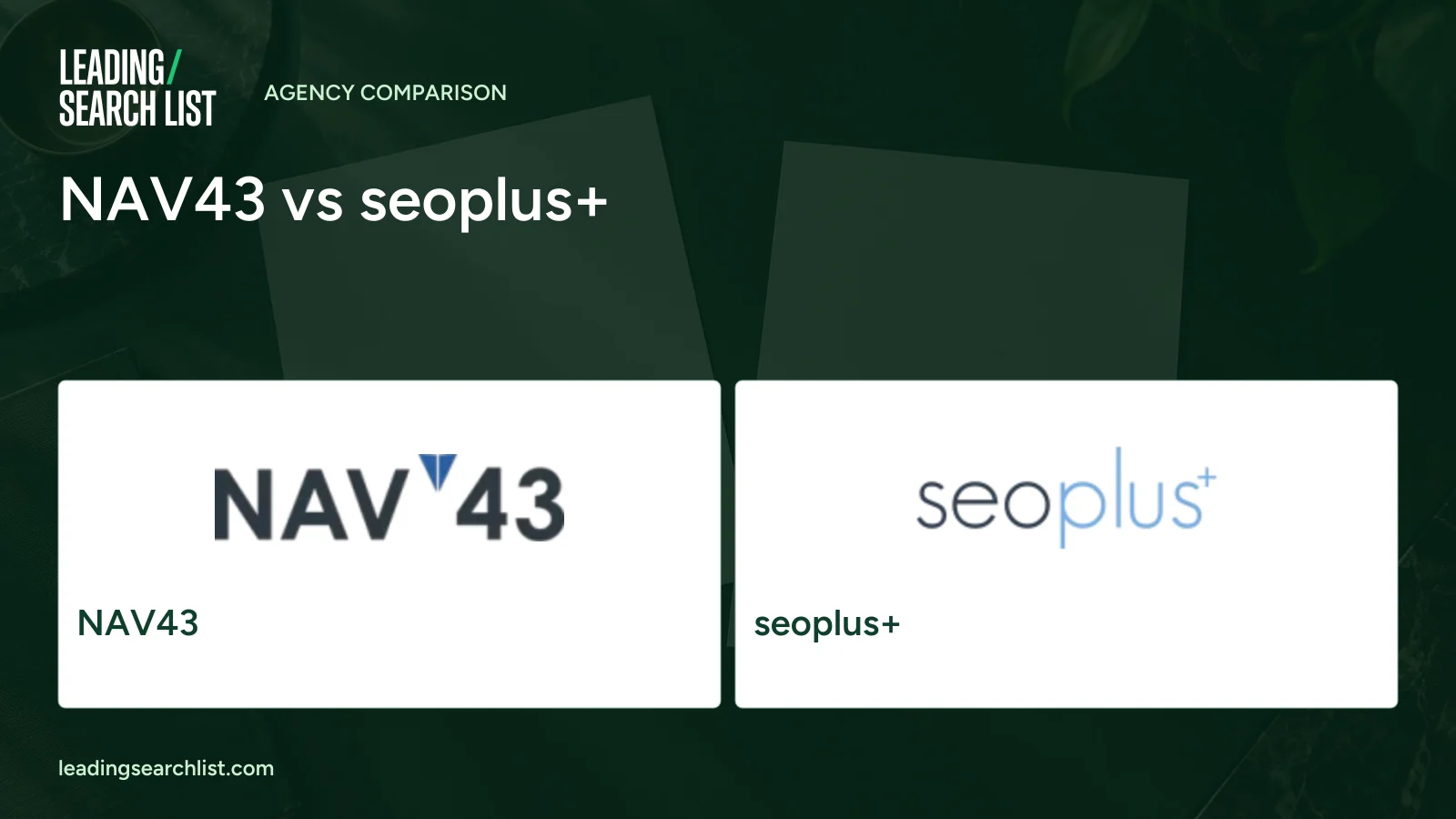 NAV43 vs seoplus+. Logos shown: NAV43, seoplus+. Leading Search List.