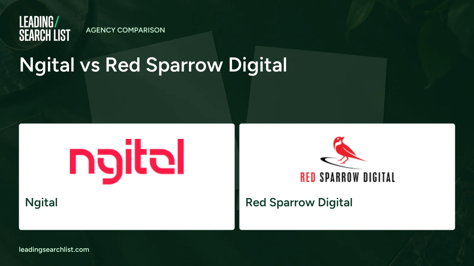 Ngital vs Red Sparrow Digital. Logos shown: Ngital, Red Sparrow Digital. Leading Search List.