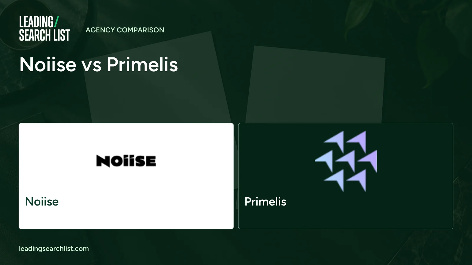 Noiise vs Primelis. Logos shown: Noiise, Primelis. Leading Search List.