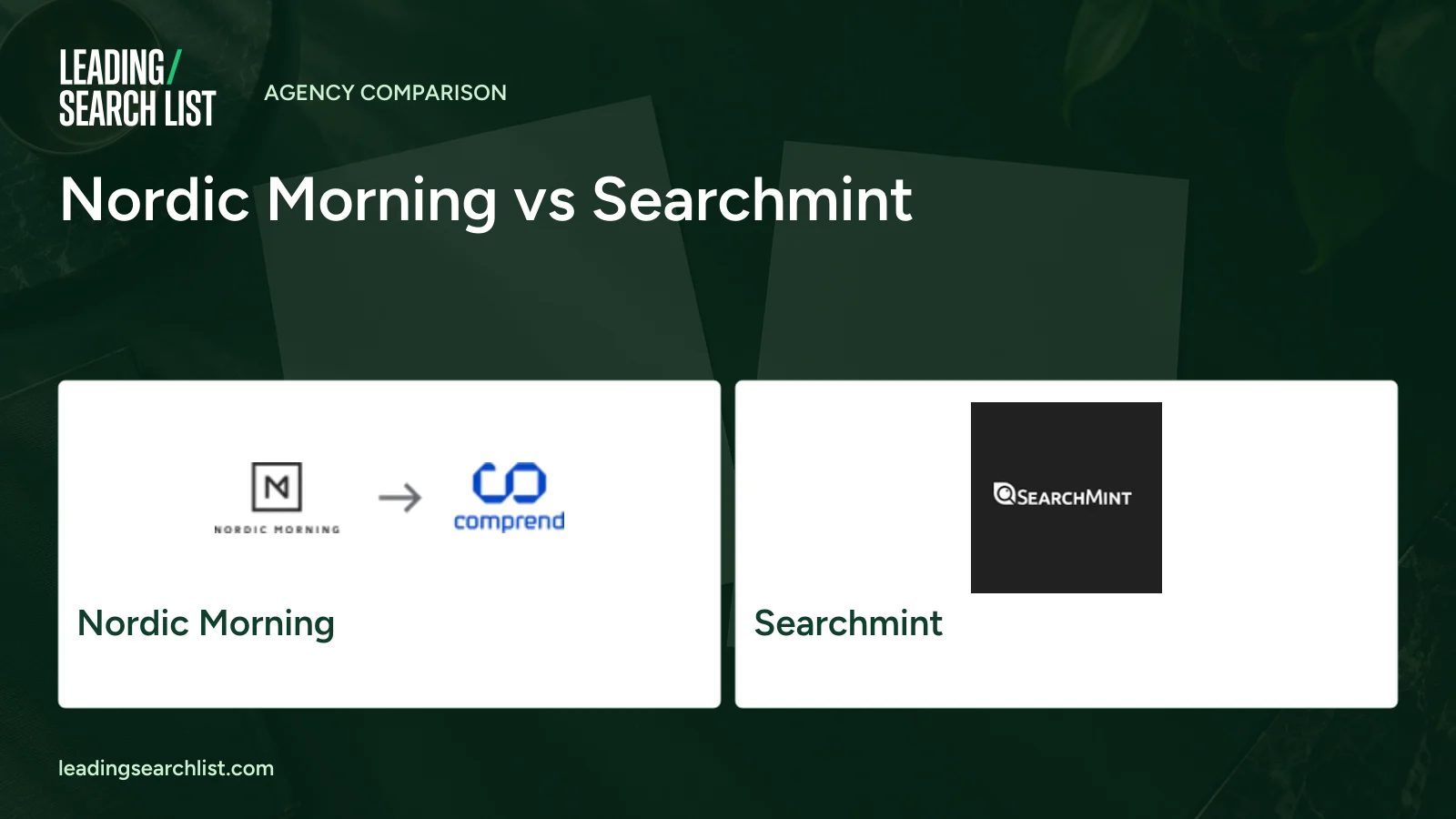Nordic Morning vs Searchmint. Logos shown: Nordic Morning, Searchmint. Leading Search List.
