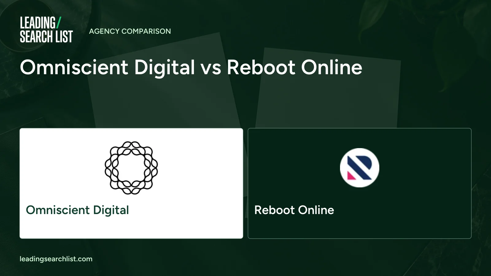 Omniscient Digital vs Reboot Online. Logos shown: Omniscient Digital, Reboot Online. Leading Search List.