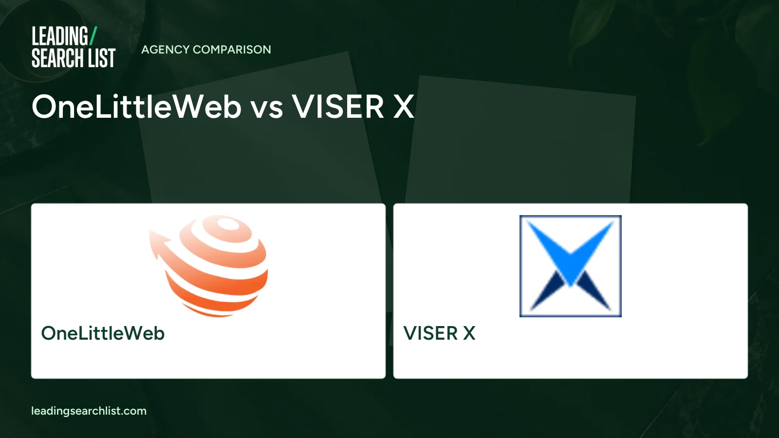 OneLittleWeb vs VISER X. Logos shown: OneLittleWeb, VISER X. Leading Search List.