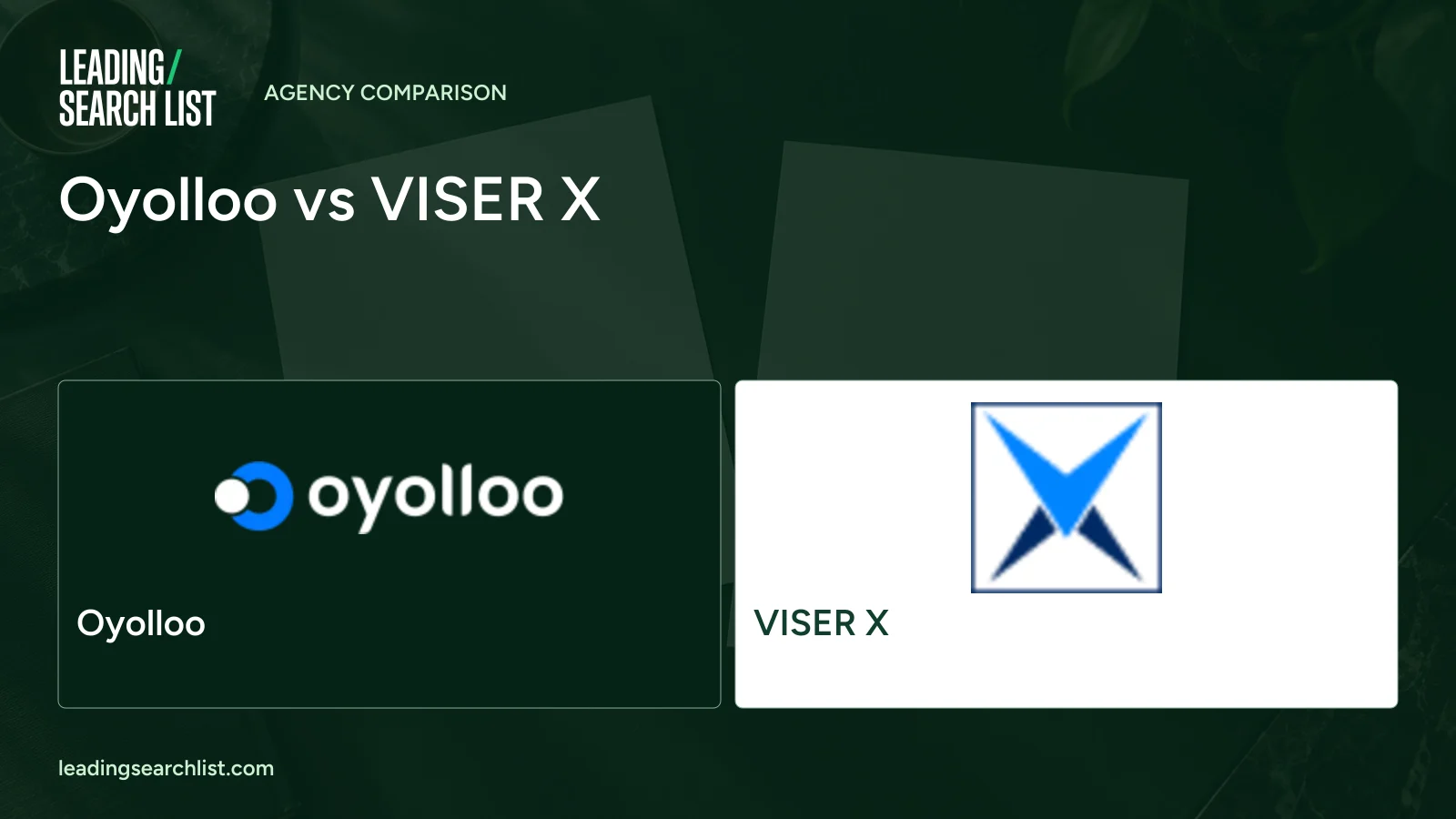 Oyolloo vs VISER X. Logos shown: Oyolloo, VISER X. Leading Search List.