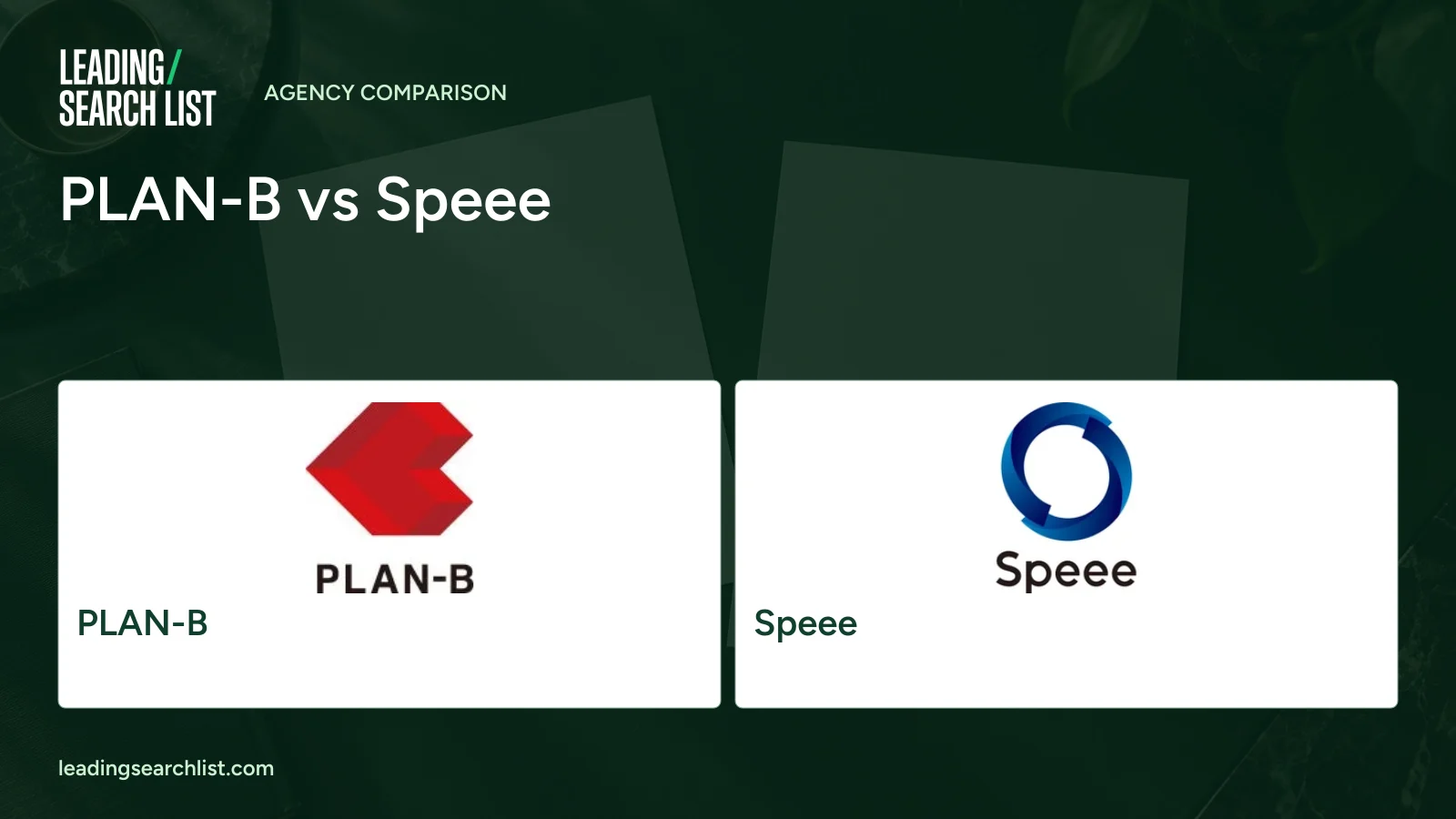 PLAN-B vs Speee. Logos shown: PLAN-B, Speee. Leading Search List.